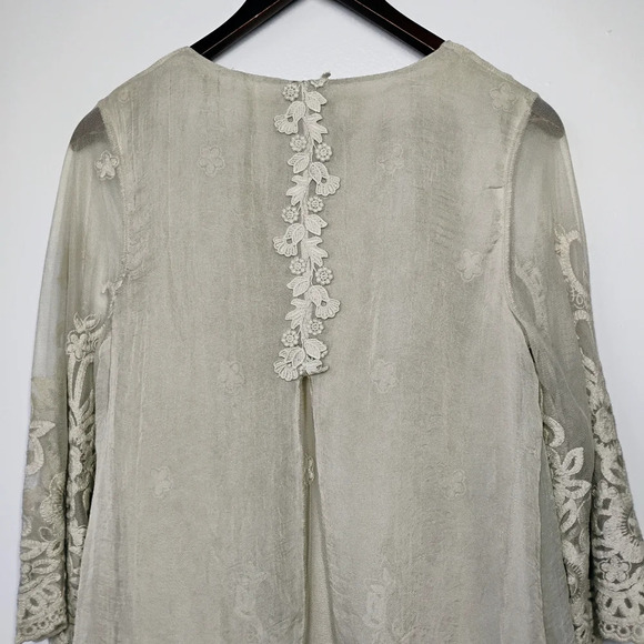 Feratelli Sheer Lace Layered Long Flowy Top Green Lagenlook Fairycore Size Small - Picture 6 of 13